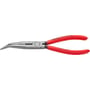 Knipex fladrundtang med skær, 200 mm, sort atramenteret med røde plastdyppede håndtag, vist forfra.
