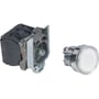 Schneider Electric Harmony Style 4 lampetryk hvid, 24V, med 1NO-1NC kontakter og 22mm diameter, vist adskilt.