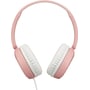 JVC HA-S31M-P-E on-ear hovedtelefoner i pink og hvid, vist oppefra med hvid baggrund.