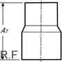 Diagram af Viega reduktionsmuffe med dimensioner markeret A1 og R.F.