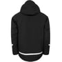 Lyngsøe Rainwear vinterjakke i sort full stretch, størrelse M, set bagfra med hætte og refleksstriber langs ærmer og ryg.