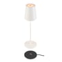 SLV Vinolina Two bordlampe i hvid aluminium med justerbar lysfarve, vist med separat sort ladestation.