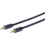 Vivolink 3,5 mm minijack audiokabel med han-han stik i sort, 15 meter langt. Kablet er fladt og viser guldbelagte stik.