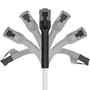 Illustration af Deltaco Cat6a patch kabel med 360-graders bøjelige RJ45 stikender, der viser fleksibiliteten.