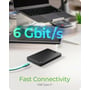 Det sorte ICY Box IB-201T-CU31 er tilsluttet med USB-C, og grafikken fremhæver en overførselshastighed på 6 Gbit/s.