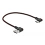 Oversigt over Delock Easy-USB 2.0 kabel, 0,2 meter, med vinklet USB-A til USB-C, demonstrerer fleksibilitet.