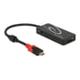 DeLOCK USB-C-hub set fra den modsatte side med kortlæser, DC-strømtilslutning og fast kabel.