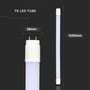Dimensioner på V-TAC 18W T8 LED rør, viser 28mm diameter og 1200mm længde på sort baggrund.