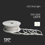 V-TAC LED stripelys på rulle, med tydelig tekst der angiver 'LED Strip light', 'SMD 2835 LED'S' og '120° Beam angle'.