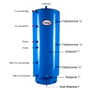 Langå akkumuleringstank på 500 liter, blå, med tydelige markeringer for tilslutninger som solspiral og følerlommer.