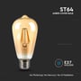 V-TAC ST64 amber cover LED-pære med E27 fatning, der fremhæver dens ikke-flimrende og kviksølvfri egenskaber.