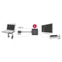 Tilslutningsdiagram viser Delock HDMI-lydudtrækkeren mellem en bærbar computer, hovedtelefoner, tv og receiver.