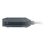 ATEN CS22DP-AT KVM-switch set fra siden med DC 5V-strømindgang og det fastmonterede kabel.