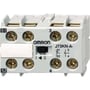 Omron J73KN-A-11 hjælpekontakt med 1NO-1NC kontakter, fremhævet mærke og modelnummer på hvid baggrund.