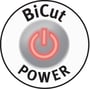 Symbol for Wiha BiCut bidetang med POWER-knap aktiveret med glødende rød indikator og BiCut tekst.