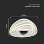 Målskitse af V-TAC LED loftlampen, der angiver dimensionerne 500mm bredde og 500mm dybde, samt produktnavnet 'LED Designer dimmable ceiling light'.