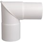 Plastmo knærør i hvid plast med 90 graders vinkel, set fra siden, fremhæver rørets form og finish.