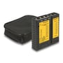 Delock kabeltester til RJ45- og RJ12-kabler med aftagelig remote-enhed og sort opbevaringsetui.