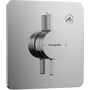 Hansgrohe DuoTurn brusearmatur i krom med firkantet roset og to greb. Viser et moderne design med præcis betjening og et bruseikon.
