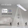 Illustration af V-TAC LED-skabslampens PIR-sensor med markeret bevægelsesfelt foran lampen.