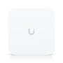 Ubiquiti UniFi Express 7 Wi-Fi-router set forfra med afrundede hjørner og Ubiquiti-logo centralt på fronten.