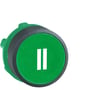 Schneider Electric Harmony Style 5 trykknap i grøn med hvidt "II" symbol på en hvid baggrund.