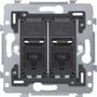 Niko dataudtag med 2xRJ45 Kat.6A UTP med PoE++ kapacitet, viser detaljeret monteringsramme og stikporte.