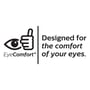 EyeComfort-logo med øje og hånd samt engelsk slogan, vist som grafisk tilknytning til Philips Hue-projektøren.