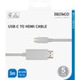 Forsiden af emballagen til Deltaco USB-C til HDMI-kabel, 3 meter i hvid, med stik og 4K UHD angivet.