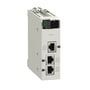 Schneider Electric Modicon X80 Modbus serial link modul med to RS232/RS485 porte og statusindikatorer.