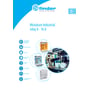Finder-brochure for serie 46 viser relæer, anvendelsesområder og en kaffemaskine med kopper.