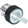 Schneider Electric Harmony Style 5 drejegreb med lys i hvid kunststof med Ø 22 mm diameter og sort baggrund.