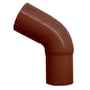 Detalje af Plastmo bøjning til 90mm rør, vinkel 75 grader, fremstillet i brun plast.