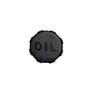 Sort oliedæksel med teksten OIL til Refco vakuumpumpe RL-4, vist alene mod lys baggrund.