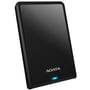 Adata HV620S Slim ekstern harddisk set skråt forfra med sort blank front og lysende blå indikator.