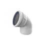 Wavin AS+ PP-M bøjning på 110 mm med 67 graders vinkel, vist i hvid og med blå tætningsring.