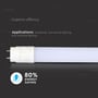 V-Tac T8-Value90 LED-rør vist sammen med grafik om produktets anvendelse i forskellige belysningsmiljøer.