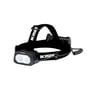 Ironside Twin Beam pandelampe set skråt forfra med batteripakke bagpå og spiralkabel langs hovedremmen.