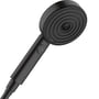 Hansgrohe Pulsify håndbruser med 105mm hoveddiameter i mat sort finish, vist fra siden med Select-knap.