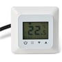 Heatcom HC60 digital termostat i hvid med rumføler, viser 22.5°C og en sort ledning.