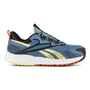 Reebok FE4 Adventure IB3611 sikkerhedssko i størrelse 40, S1PS-godkendt, med blå mesh og gule Reebok-striber.