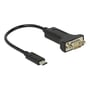 Delock Adapter USB Type-C til seriel DB9 RS-232 i sort, vist med hovedet i fokus.