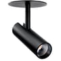 SG Armaturen Tube Micro R, et sort, minimalistisk indbygningsspot med justerbar lampehoved, monteret på loft.