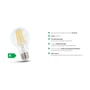 SpectrumLED LED-pære A60 vist ved siden af grafik med energiklasse A og oplysninger om lysudbytte og levetid.