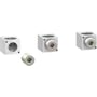 Tre Schneider Electric klemmesæt komponenter til 25-95mm2 kobber/aluminium kabler, vist separat og med fokuserede detaljer.
