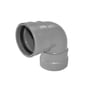 Wavin Wafix PP 110 mm 88,5 graders grå bøjning, fremstillet af PP-plast med en indvendig tætningsring og synlige riller.