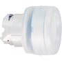 Schneider Electric Harmony Style 4 trykknap med hvid kappe og 22mm diameter, vist fra siden med synlig monteringsmekanisme.