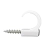 Hvid Thorsman TCS-X-C3-skrueclips fra Schneider Electric med skrue vandret gennem clipsen, set fra siden.