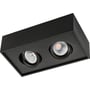 SG Armaturen Cube Lux loftarmatur i sort aluminium med to justerbare LED spots og 2700K varmt hvidt lys.