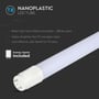 V-TAC 18W T8 Nanoplastic LED rør fremhæver bedre lysgennemgang, høj holdbarhed og inkluderet dummy starter.